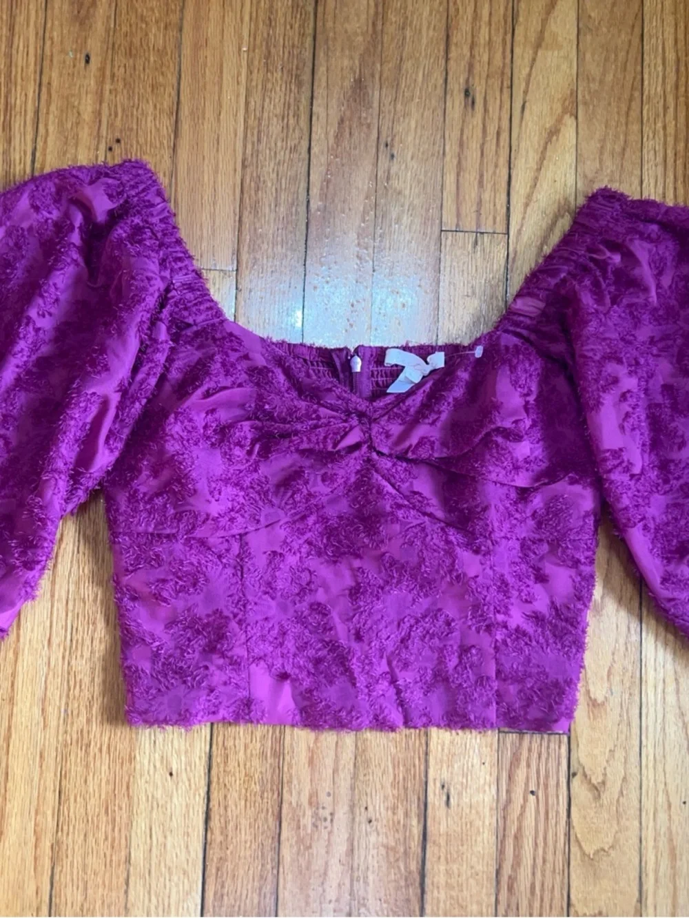 Anthropologie Hutch Kena Medley Cropped Puff Sleeve Blouse Berry Size L